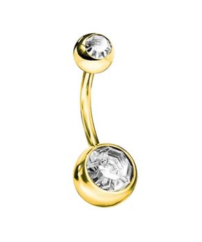 Kolczyk do Pępka Tytan G23 z Podwójnym Kryształkiem – Hipoalergiczny Banan, Kolor Złoty.jpg